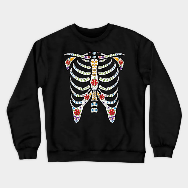 Halloween Day of Dead Skeleton Flowers Decorated Crewneck Sweatshirt by gogo-jr